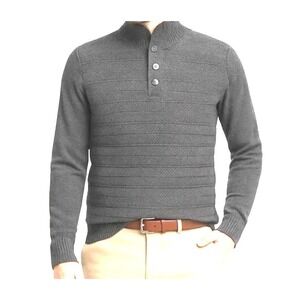 Marc Anthony Men's Gray Button Mock Neck Long Sleeve Knit Sweater‎ Pullover XL